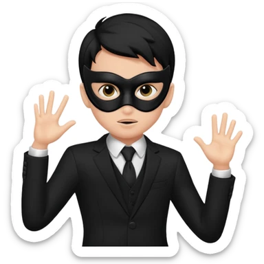 A boy in a sleek black mask, playful eyes showing as he strikes a dramatic pose. sticker