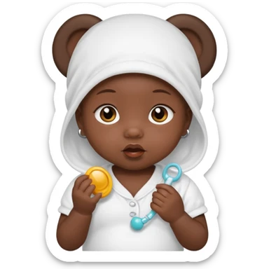 a baby girl with pacifier and dark skin sticker