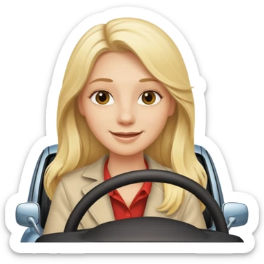blonde long hair woman driving car. Happy face confidence sticker