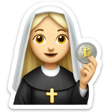 A blonde nun holding a dime 10c sticker