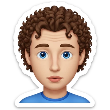 a man with curlyish hair, just on top, sides shaved, brown hair, big lips, white, pointy ish nose(but good shaped) blue eyes sticker