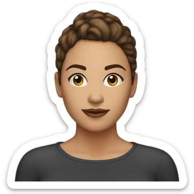 30 year old woman buzzed head brown hair olive skin make up  sticker