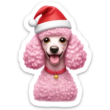 pink poodle with santa hat sticker