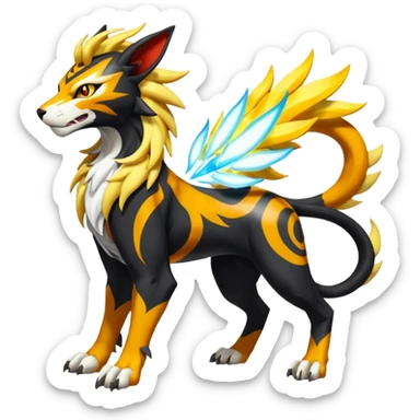 Shiny Glowing Legendary Epic Solgaleo-Pyroar-Torracat-Luxray-Tigress-Houndoom-Liger-Hybrid-Fakemon-hybrid-Creature (full body) sticker