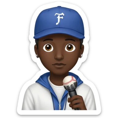 rapper with microphone and baseball cap sticker