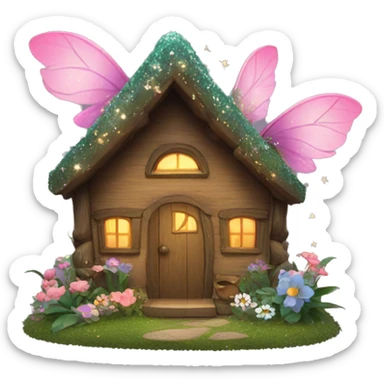 Fairy cabin with flowers and glitter  sticker