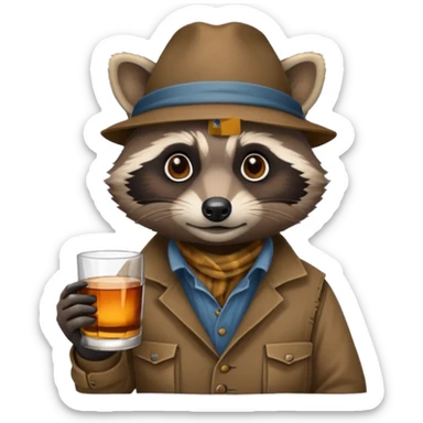 Hobo raccoon with one glass of whiskey sticker