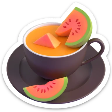 carajillo in an espresso cup with a slice of cantaloupe melon beside it sticker