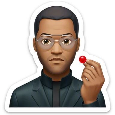 Neo, Lawrence fishburne from the matrix, holding red and blue pill sticker