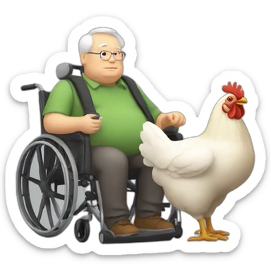 fat old man in wheelchair and chicken sticker