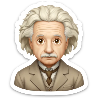 Cinematic Realistic portrait of Albert Einstein, shown as an iconic genius with wild, expressive hair and a gentle, contemplative expression, rendered in detailed period clothing with warm, intellectual lighting sticker