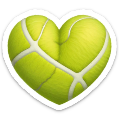 heart made of tennis ball material with green fuzzy texture and white curved lines sticker