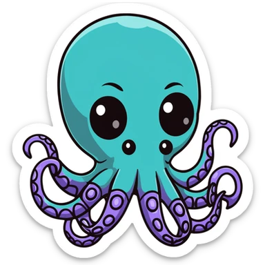 futuristic octopus designer toy with tentacles, cybernetic elements, X-shaped eyes, sleek armor, collectible art figure sticker