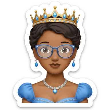 Black princess blue dress tiara wearing glasses sticker