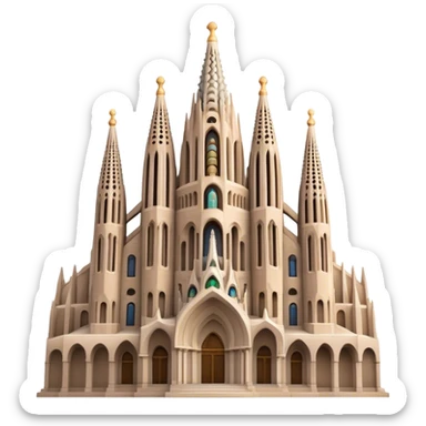 Cinematic Realistic Sagrada Fam√≠lia Landmark Emoji, depicted with the intricate, soaring architecture of the basilica rendered with detailed textures and dramatic, ethereal lighting. sticker