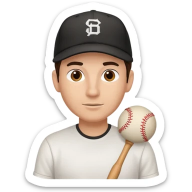 Male brunette movie producer black baseball hat white tshirt  sticker