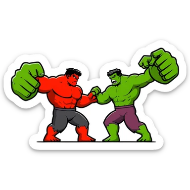 Red Hulk versus Green Hulk face off sticker