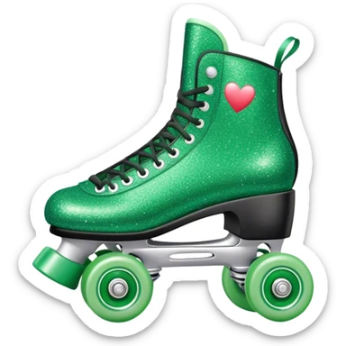 green glitter roller skates with hearts  sticker