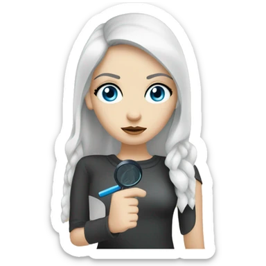 white Girl with black hair and blue eyes with magnifying glass with suspicious look sticker