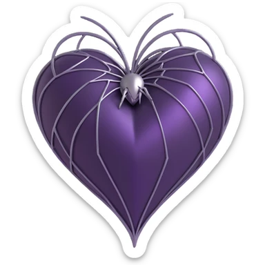 3D emoji style heart, deep purple satin texture, silver spiderweb overlay, gothic and mysterious sticker
