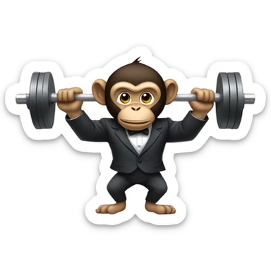 Monkey lifting weights while in a suit  sticker