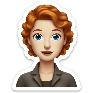 Redhead lady in 30s with freckles with coffee with blue eyes sticker