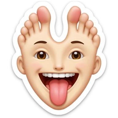 Smile emoji with tongue out and feet in front of face  sticker
