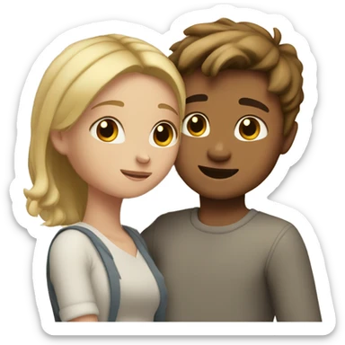 short girl with blonde hair hugging tall boy with brown hair sticker
