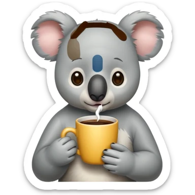 Cute, sad koala bear holding a cup of coffee sticker