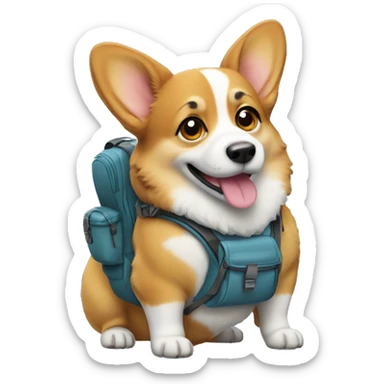 Corgi with a backpack sticker