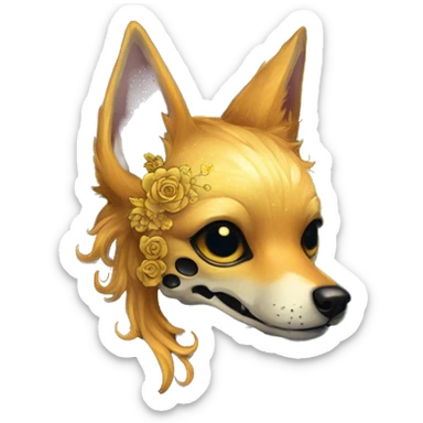 Black iridescent dog fox zombie skeleton gold mechanical nebula galaxy stars flowers fairy lights vintage sticker