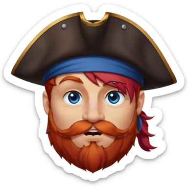 french pirate with hair that fades from brown to red , blue eyes, strong nose and a chin dimple winking and licking his mouth seductively sticker