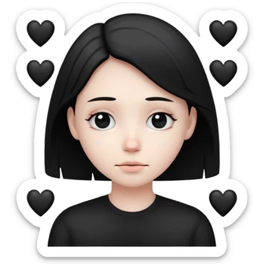 Smiley triste avec un sourire et des cœur noir sticker