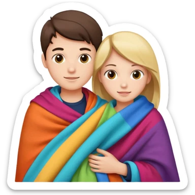 Boy and girl carrying blanket for sell sticker