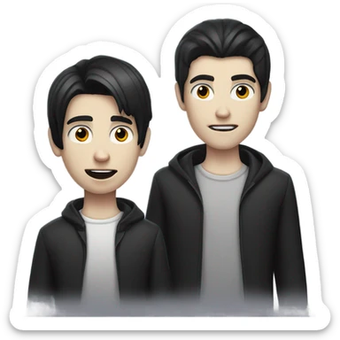 straight black hair white male teenager mixed with vampire emoji white skin  sticker