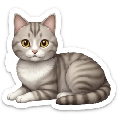 full body tiny short hair grey and white cat with white front legs anh azel eyes lying down sticker