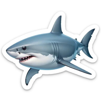 Beautiful and Majestic Great White Shark Portrait Emoji, Head and body resting peacefully with a serene, confident expression, showcasing its robust, torpedo-shaped form and a subtle, regal glint in its eyes, Simplified yet exquisitely endearing features, highly detailed, glowing with a soft, drowsy ocean light, high shine, relaxed and utterly majestic, stylized with an air of marine splendor, soft glowing outline, capturing the essence of a beautiful and majestic great white shark that feels destined to become the next viral icon of awe-inspiring ocean beauty! sticker