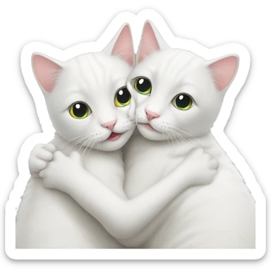 Two white cats hugging each other  sticker