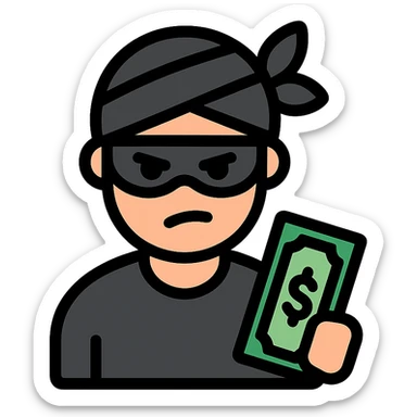 black robber holding cash, wearing a turban sticker