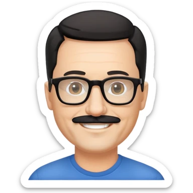 đàn ông 50 tuổi, da trắng, có râu ria đen. đeo kính đen, mắt kính trong suốt, tóc đen ngắn, cười mỉm sticker
