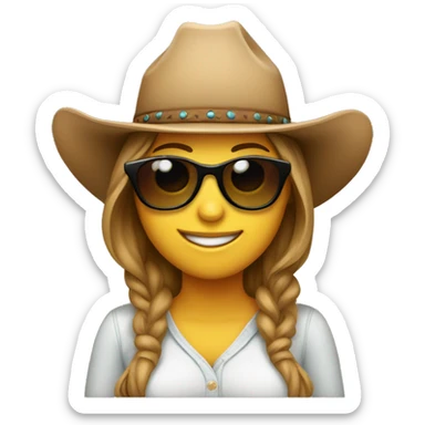 A pregnant woman facing forward and smiling while wearing sunglasses and a cowboy hat sticker
