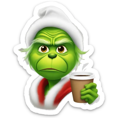 Grinch drinking coffee sticker