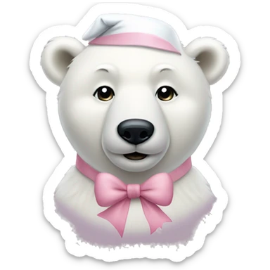 white polar bear wearing light pink santa hat and bow sticker