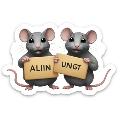 Two rats are holding one sign with inscription "ALINGHT" sticker