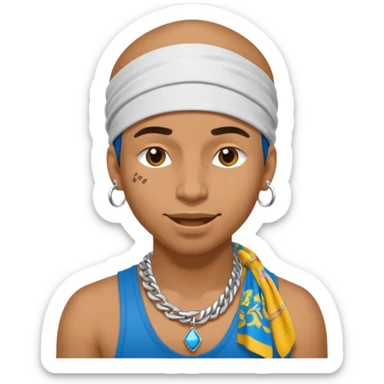 rapper emoji with bandana, flashy rings, winking sticker
