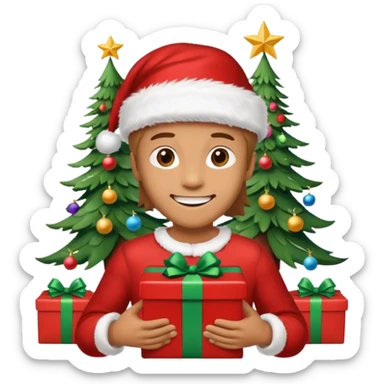 create a realistic emoji of a packaging woker under a christmas tree sticker