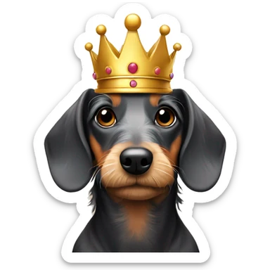 Old wire-haired dachshund with crown sticker