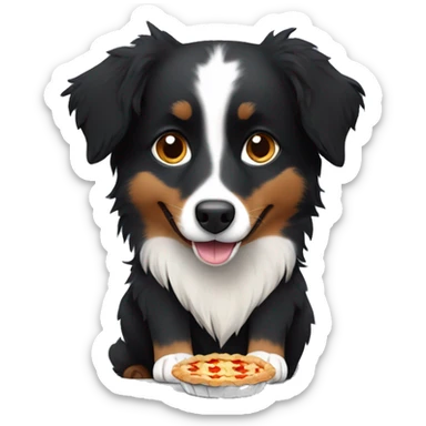 Small black australian shepherd dog eating pie  sticker