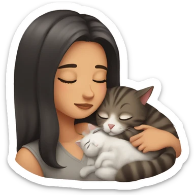 girl sleeping with her cat sticker