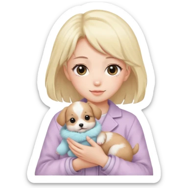 Pastel anime lady holding puppy sticker